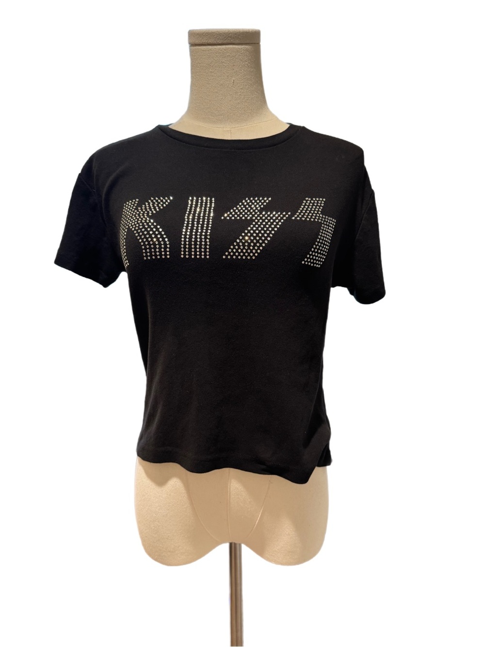 KISS Official Black Rhinestone Logo Crop Top Band T-Shirt Women’s Medium